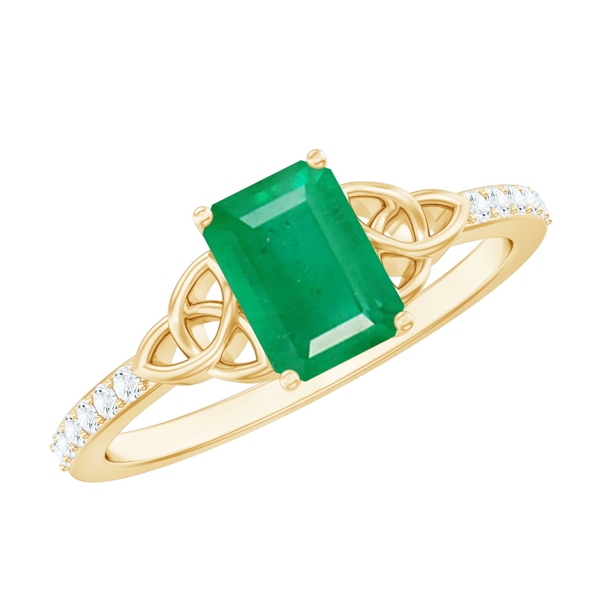 Rosec Jewels-Natural 5X7mm Emerald Cut Emerald Diamond Engagement Ring with Celtic Knot