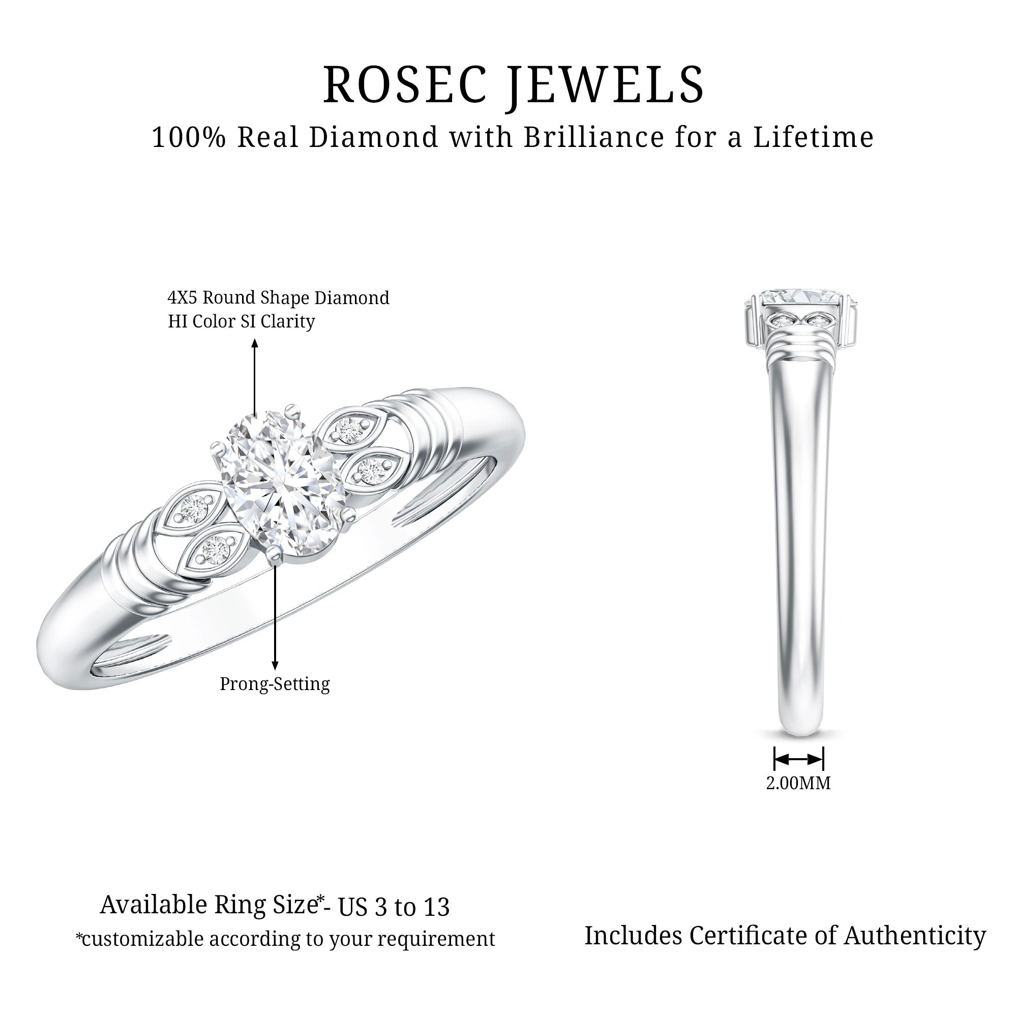 Rosec Jewels-Natural Oval Cut Diamond Solitaire Engagement Ring