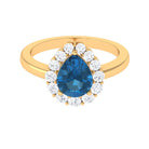 7x10mm Pear Shape London Blue Topaz Halo Engagement Ring with Diamond AAA - Rosec Jewels