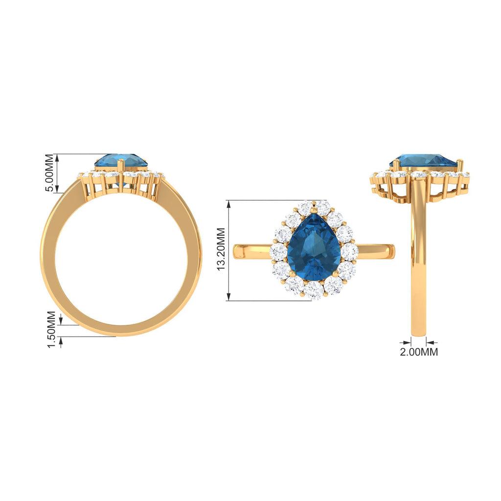 London Blue Topaz Teardrop Engagement Ring with Diamond London Blue Topaz - ( AAA ) - Quality - Rosec Jewels