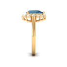 7x10mm Pear Shape London Blue Topaz Halo Engagement Ring with Diamond AAA - Rosec Jewels
