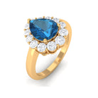 London Blue Topaz Teardrop Engagement Ring with Diamond London Blue Topaz - ( AAA ) - Quality - Rosec Jewels