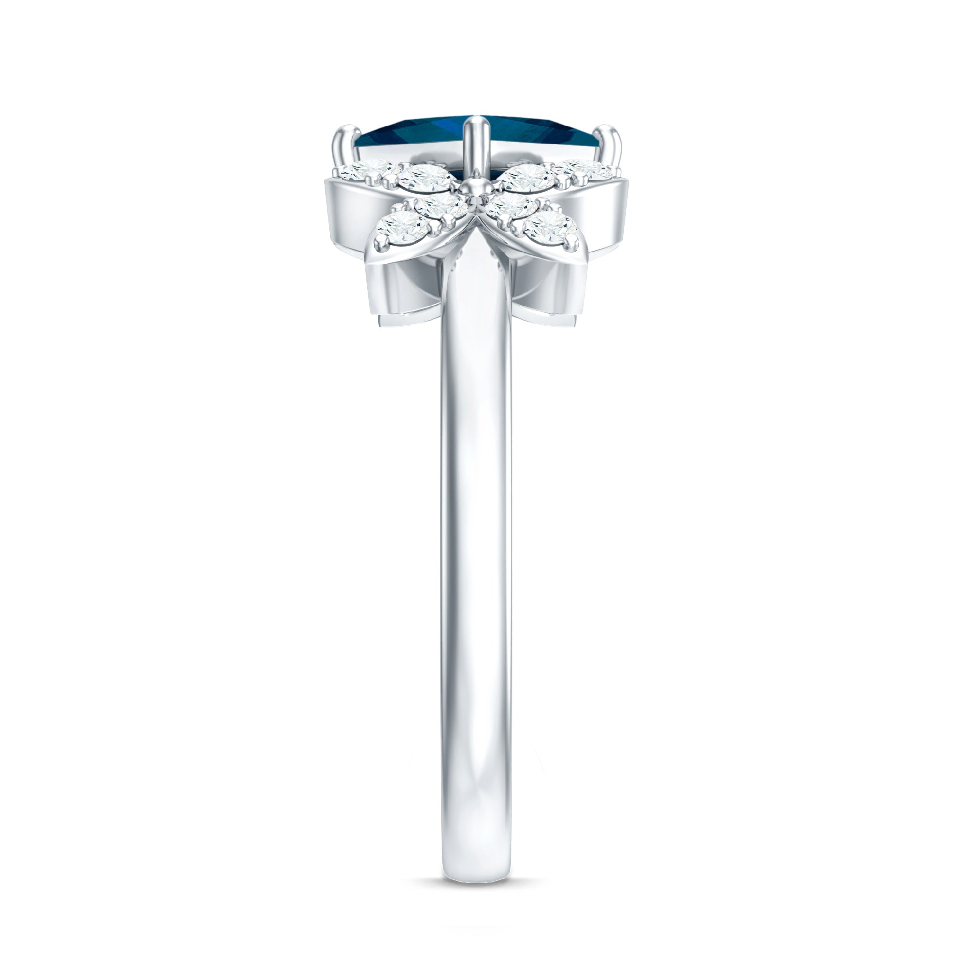 6mm Princess Cut London Blue Topaz Floral Engagement Ring with Diamond AAA - Rosec Jewels