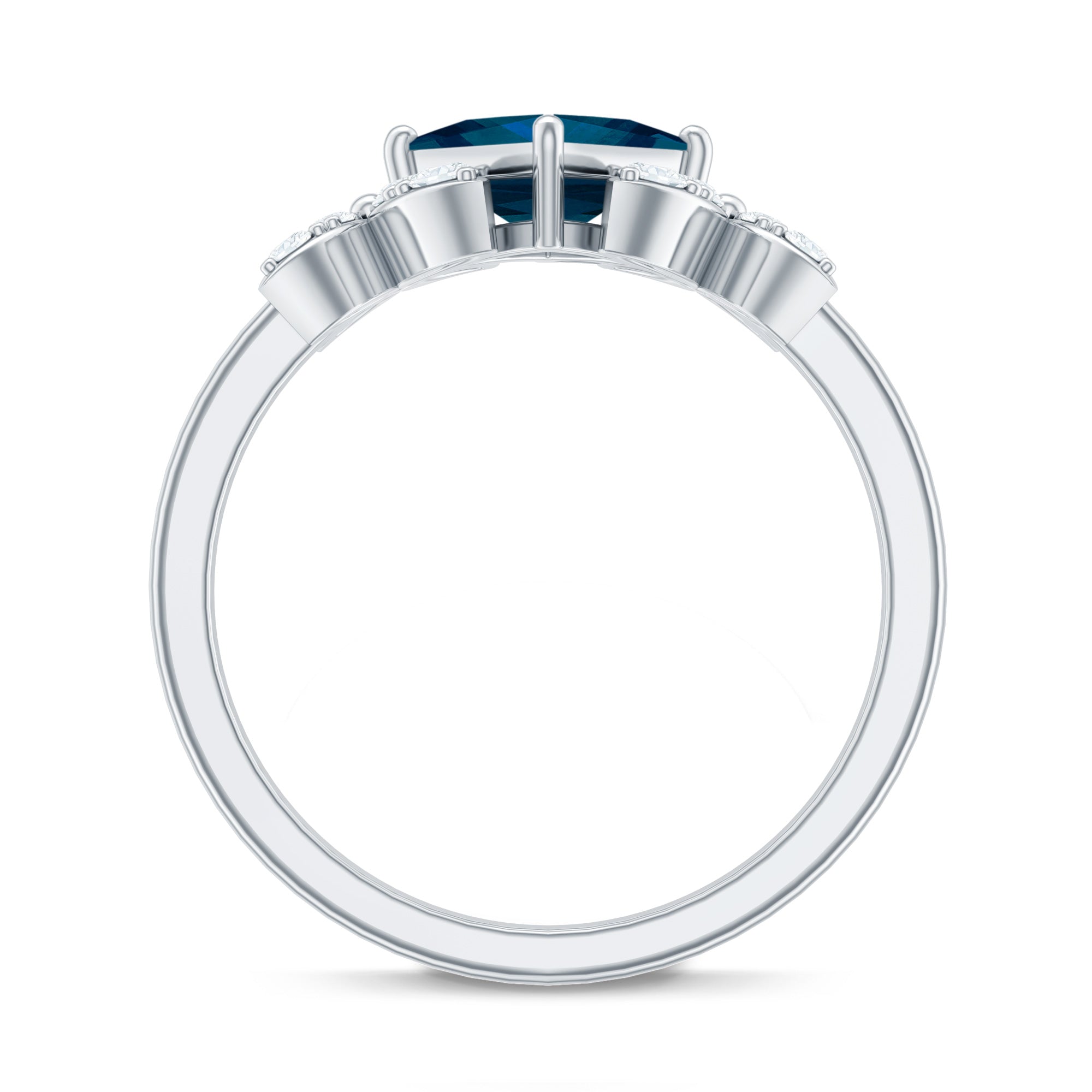 6mm Princess Cut London Blue Topaz Floral Engagement Ring with Diamond AAA - Rosec Jewels