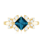 6mm Princess Cut London Blue Topaz Floral Engagement Ring with Diamond AAA - Rosec Jewels