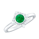 Rosec Jewels-Natural Bezel Set 5mm Emerald Flower Engagement Ring with Diamond