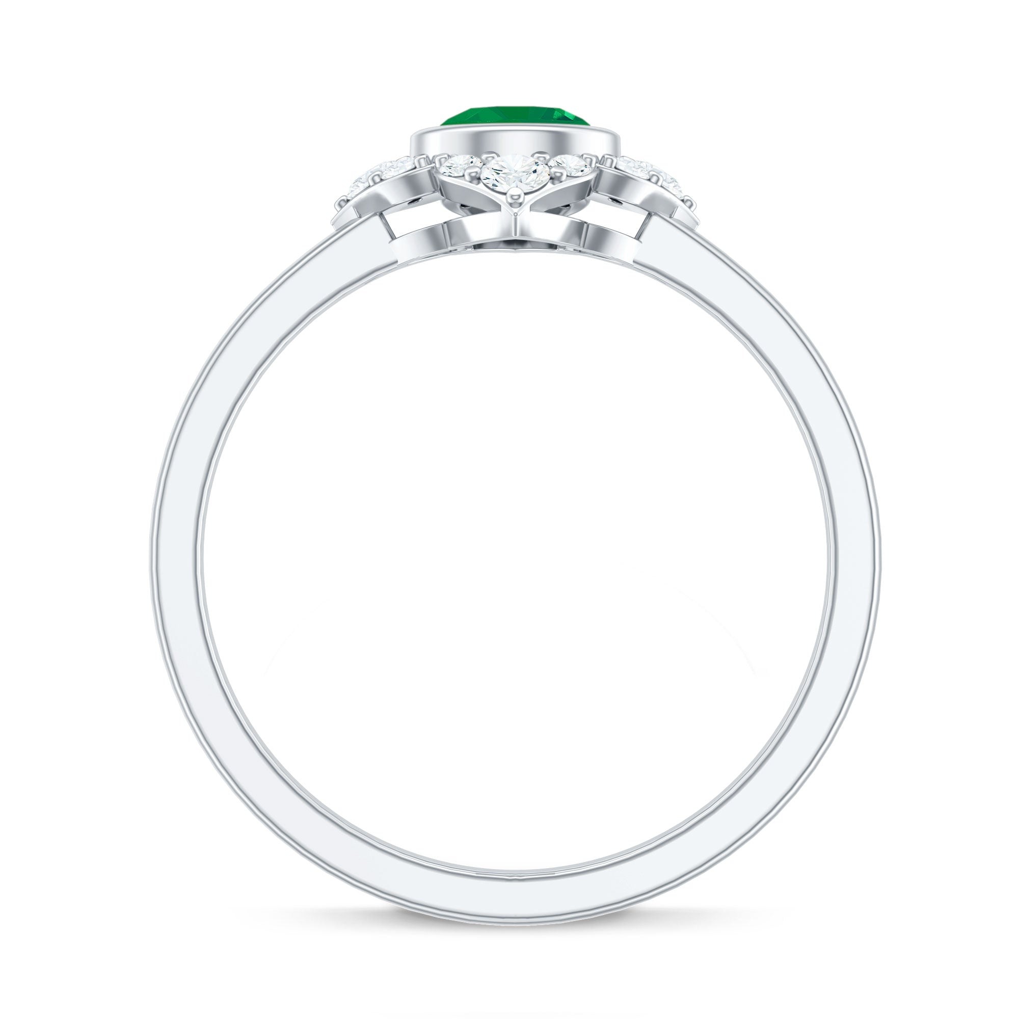 Rosec Jewels-Natural Bezel Set 5mm Emerald Flower Engagement Ring with Diamond