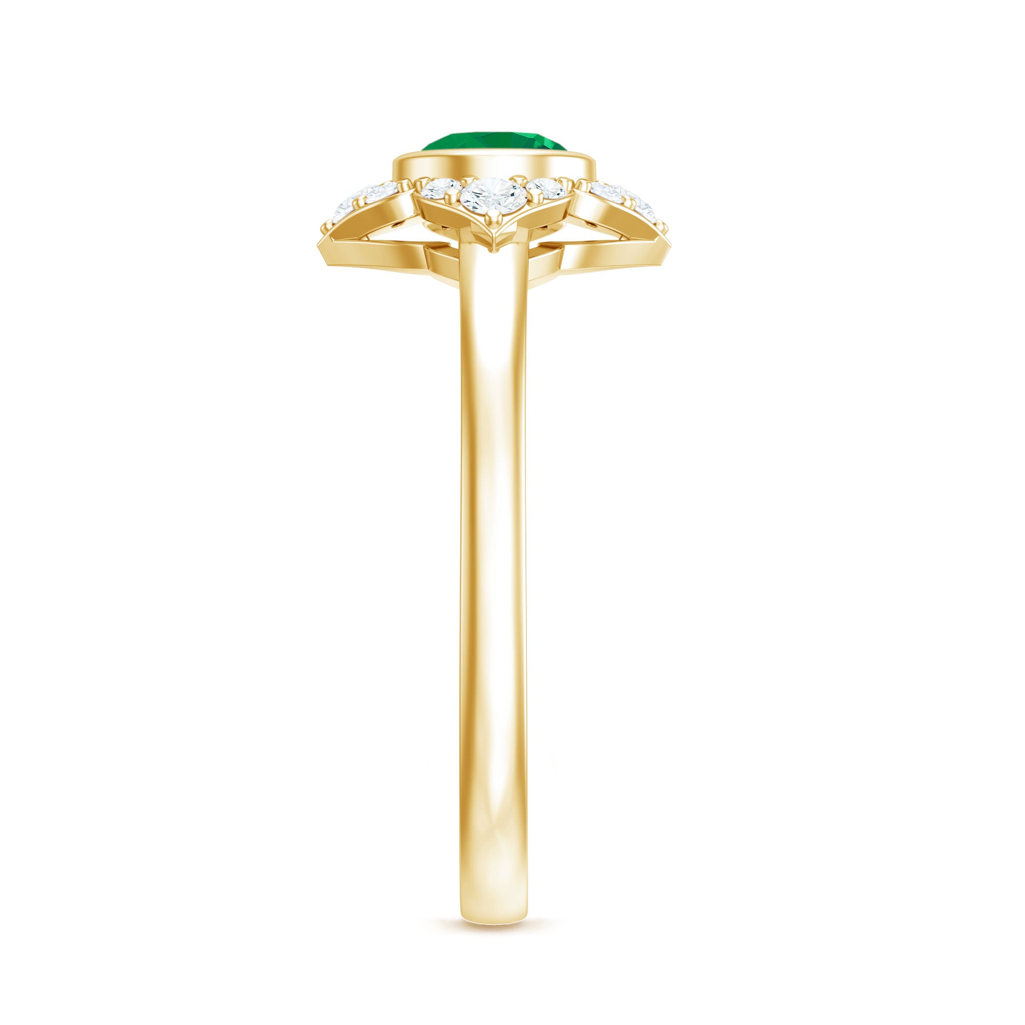 Rosec Jewels-Natural Bezel Set 5mm Emerald Flower Engagement Ring with Diamond