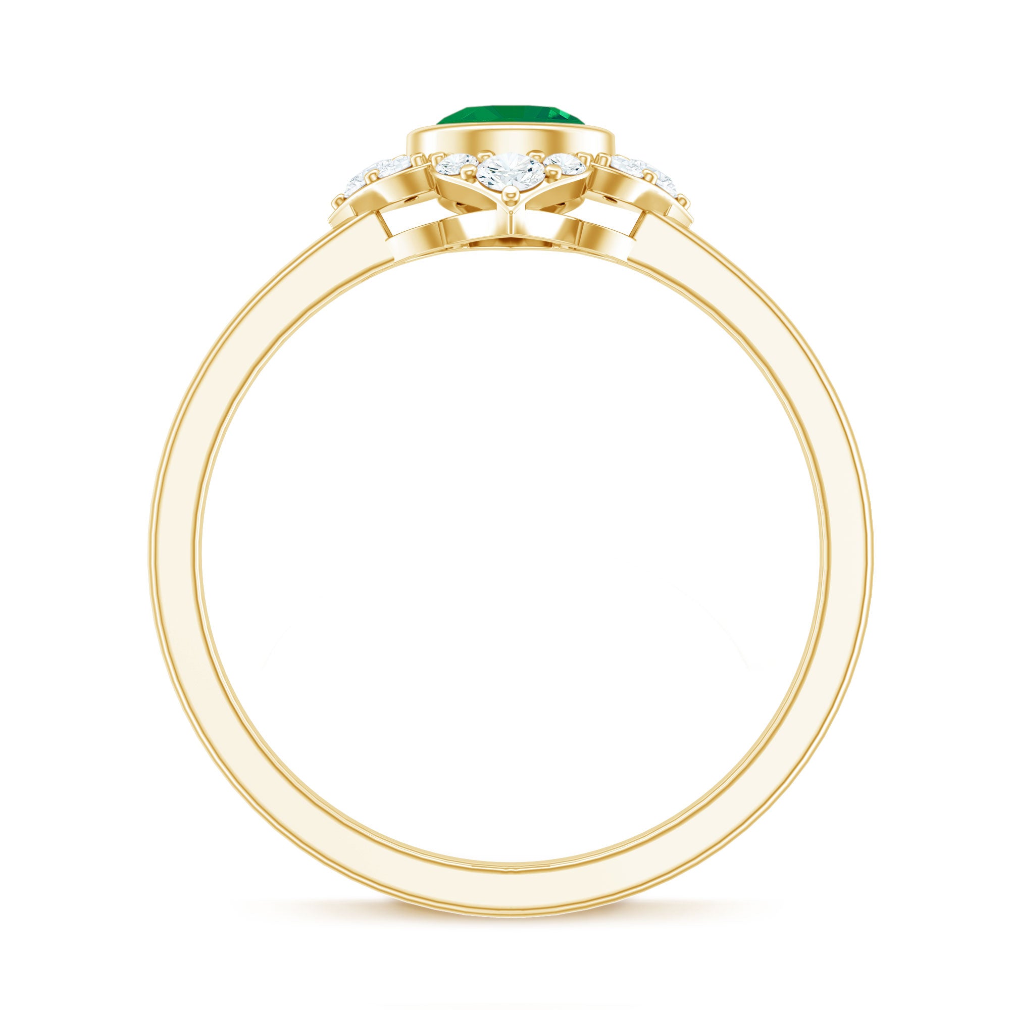 Rosec Jewels-Natural Bezel Set 5mm Emerald Flower Engagement Ring with Diamond