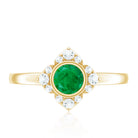 Rosec Jewels-Natural Bezel Set 5mm Emerald Flower Engagement Ring with Diamond