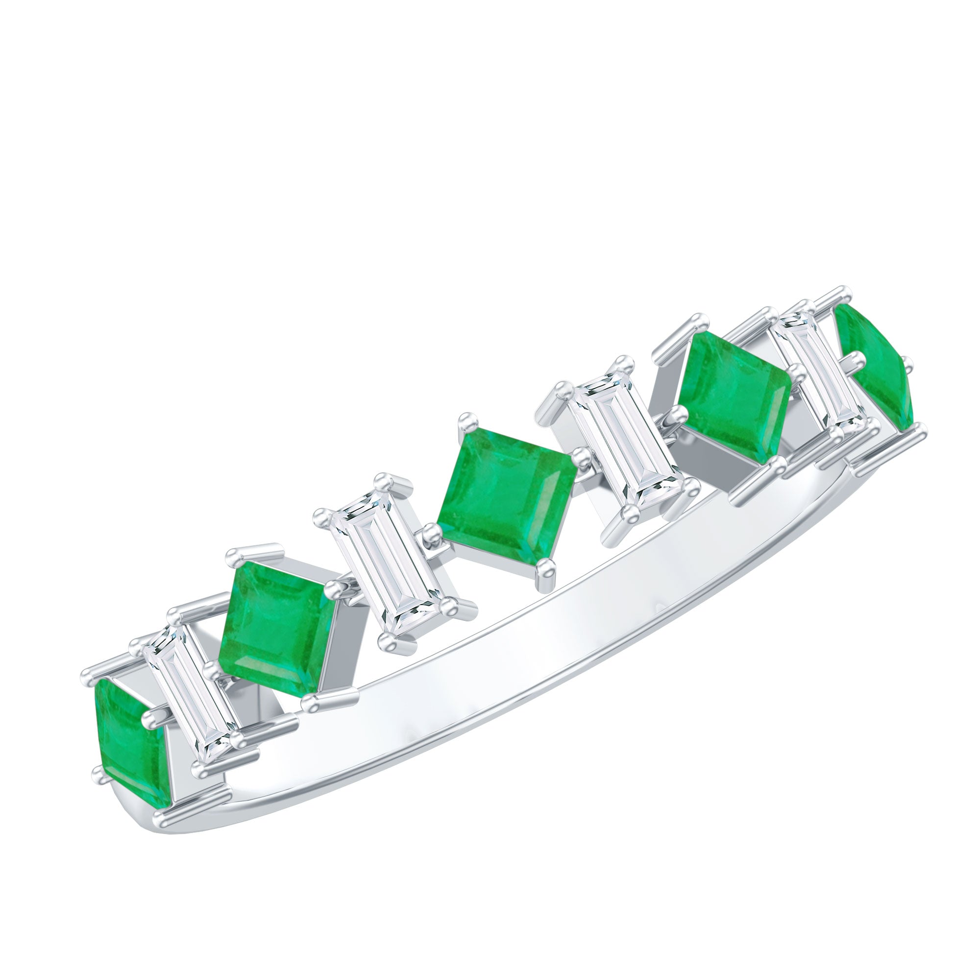 Certified Real Princess Cut Emerald Half Eternity Anniversary Ring AAA - Rosec Jewels