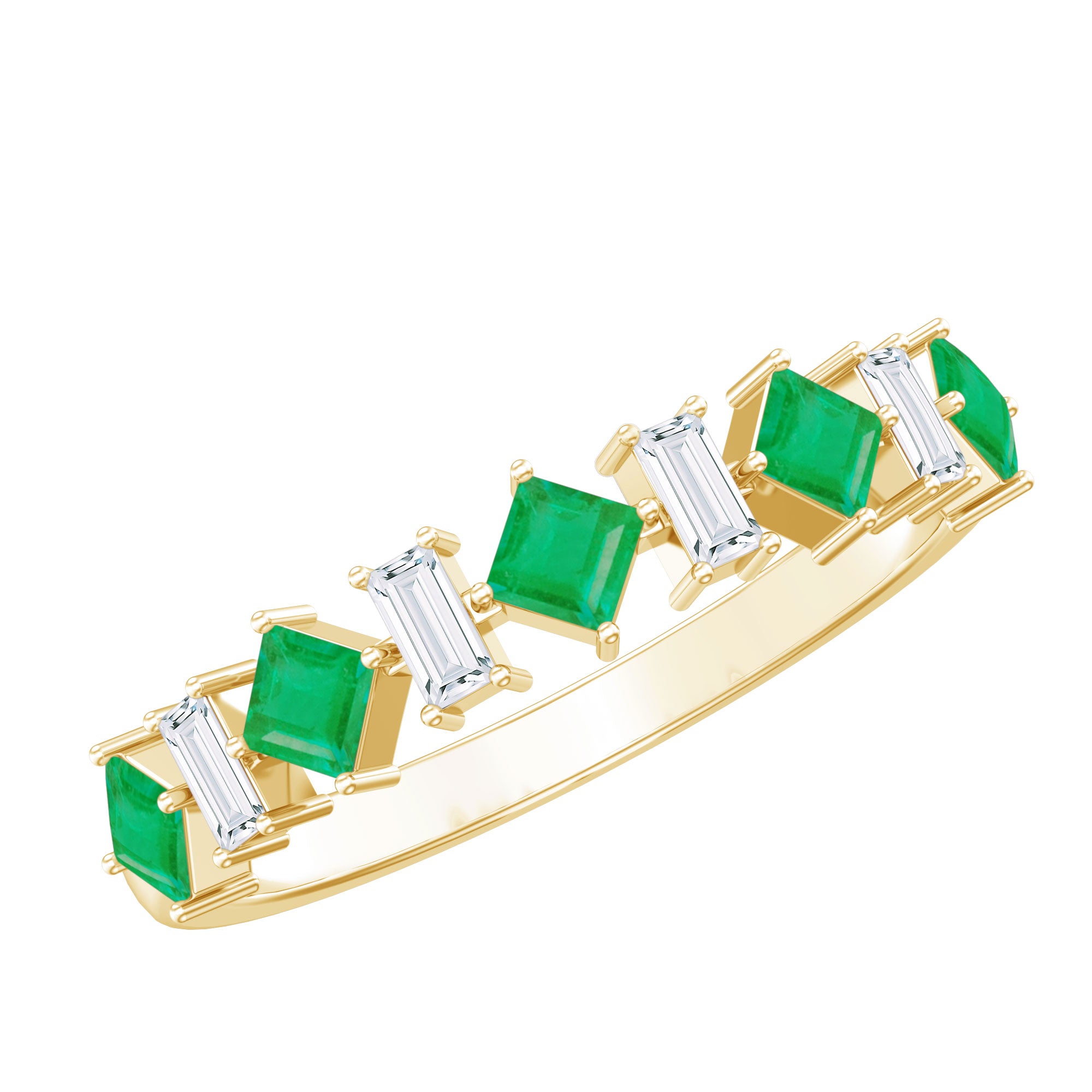 Certified Real Princess Cut Emerald Half Eternity Anniversary Ring AAA - Rosec Jewels
