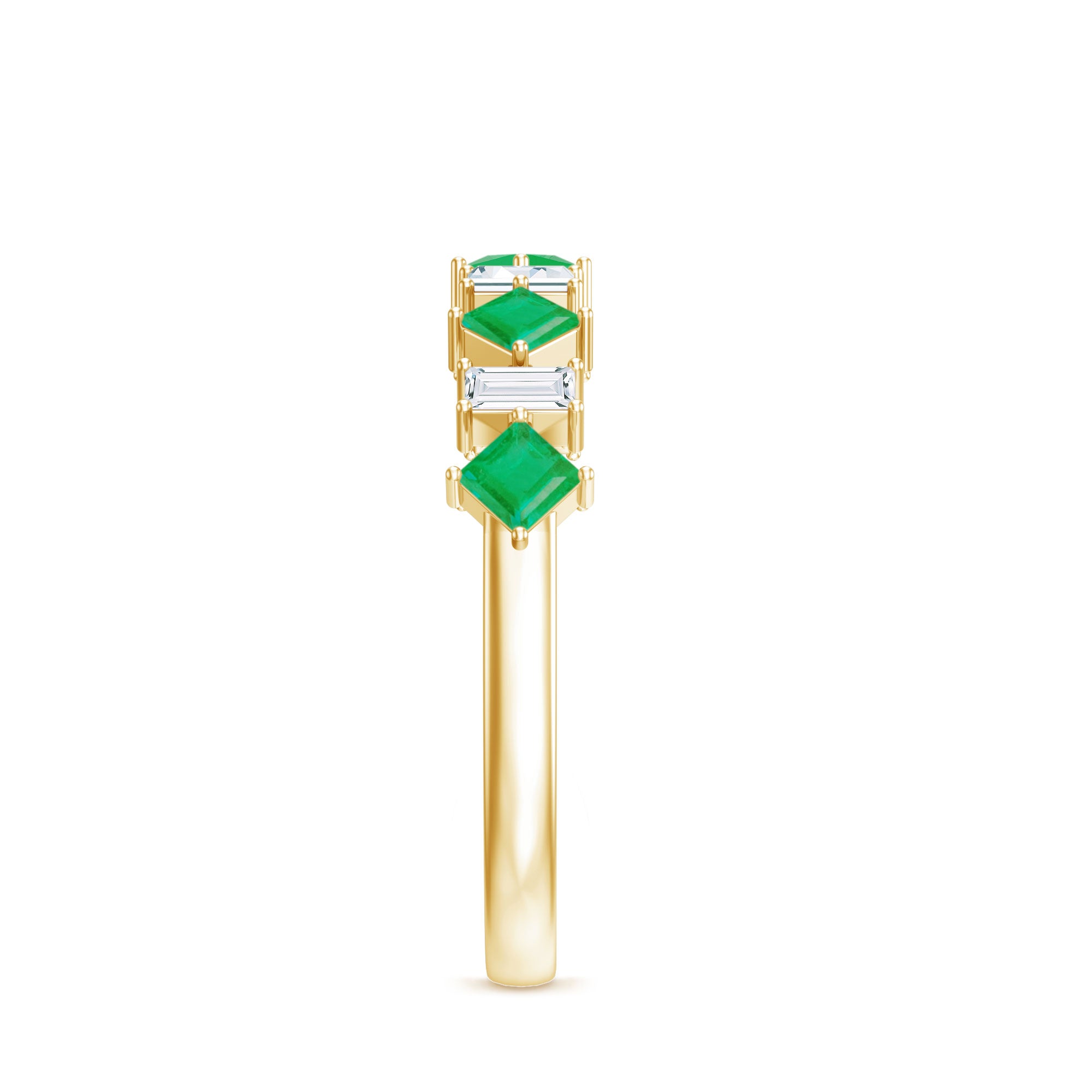 Certified Real Princess Cut Emerald Half Eternity Anniversary Ring AAA - Rosec Jewels