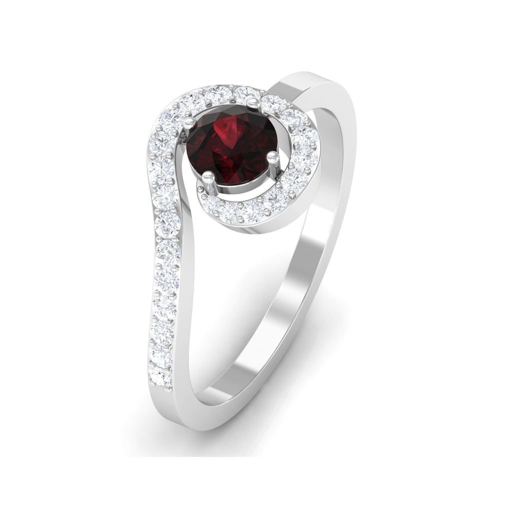 1 Carat Bypass Shank Garnet and Diamond Engagement Ring Garnet - ( AAA ) - Quality - Rosec Jewels