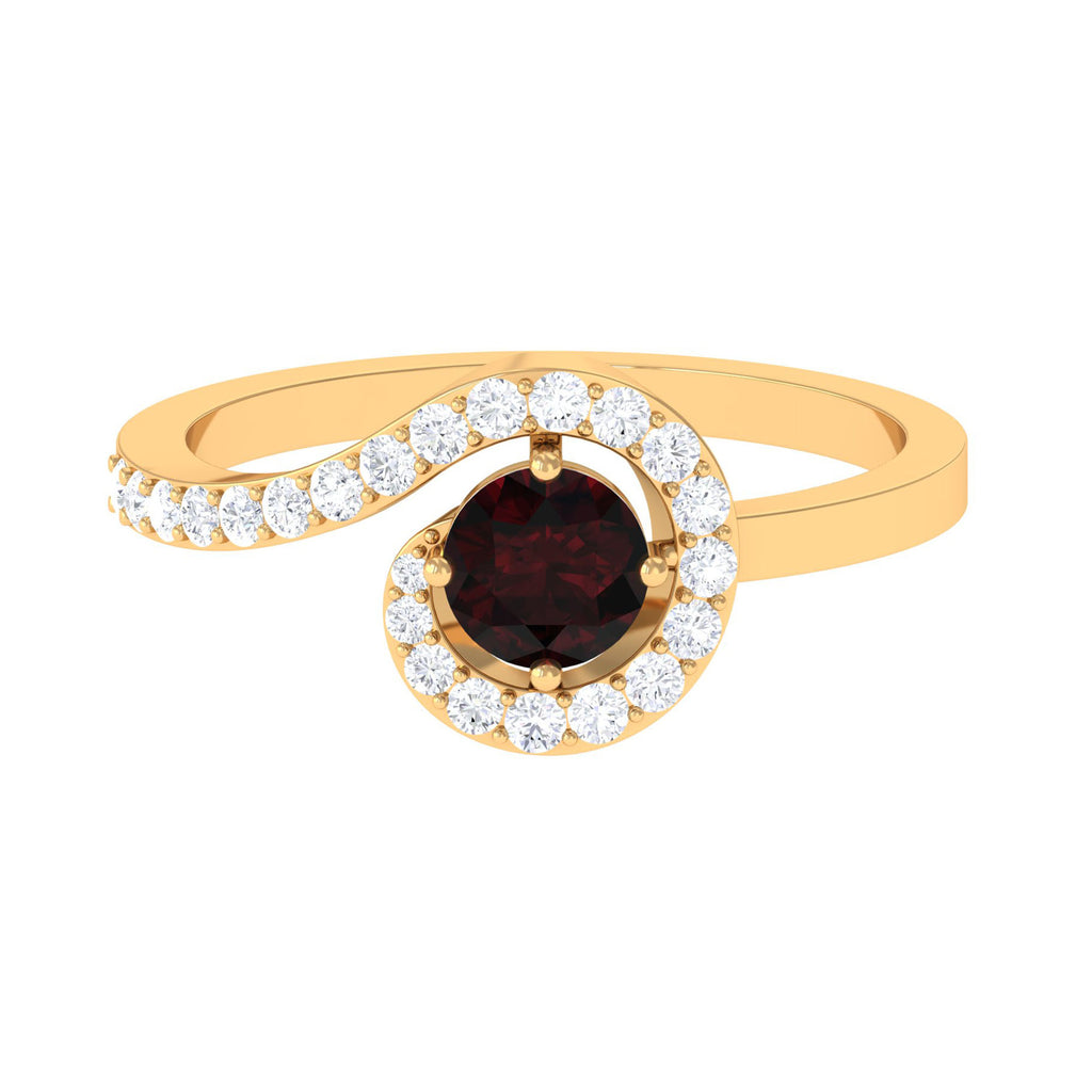 1 Carat Bypass Shank Garnet and Diamond Engagement Ring Garnet - ( AAA ) - Quality - Rosec Jewels