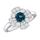 Rosec Jewels-London Blue Topaz Floral Engagement Ring with Diamond