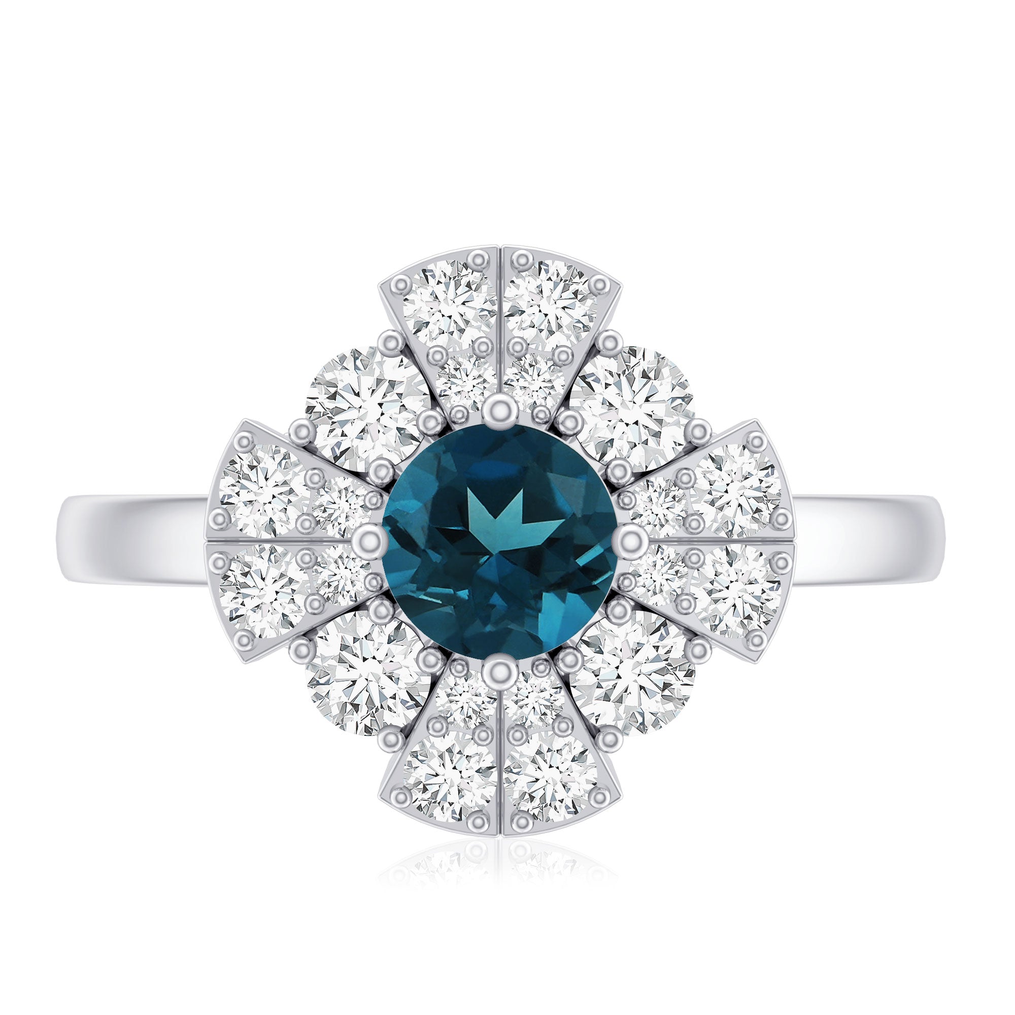 Rosec Jewels-London Blue Topaz Floral Engagement Ring with Diamond
