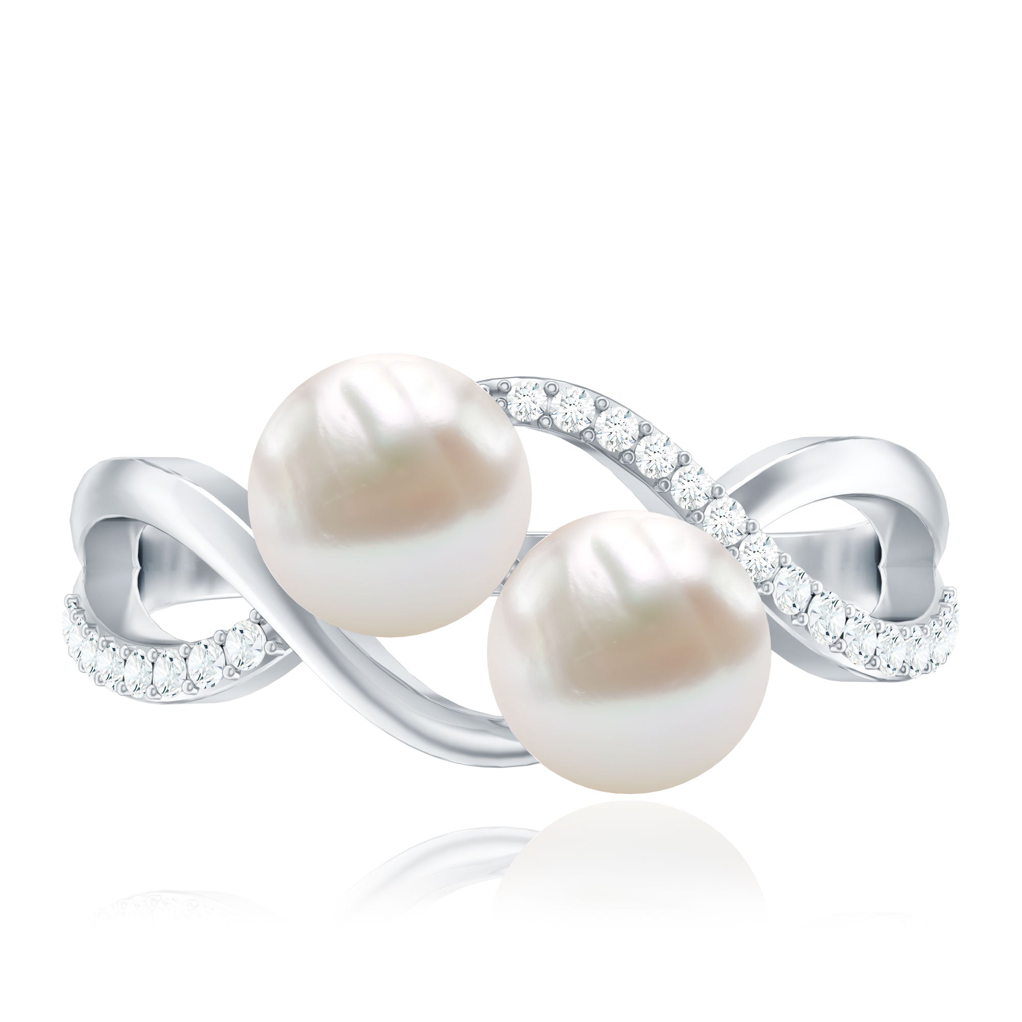 Rosec Jewels-Cultured Freshwater Pearl Toi Et Moi Engagement Ring with Diamond