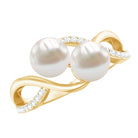 Rosec Jewels-Cultured Freshwater Pearl Toi Et Moi Engagement Ring with Diamond