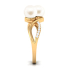 Rosec Jewels-Cultured Freshwater Pearl Toi Et Moi Engagement Ring with Diamond