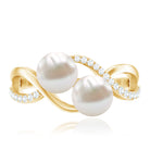 Rosec Jewels-Cultured Freshwater Pearl Toi Et Moi Engagement Ring with Diamond