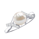 Freshwater Pearl Solitaire Crossover Engagement Ring with Diamond AAA - Rosec Jewels