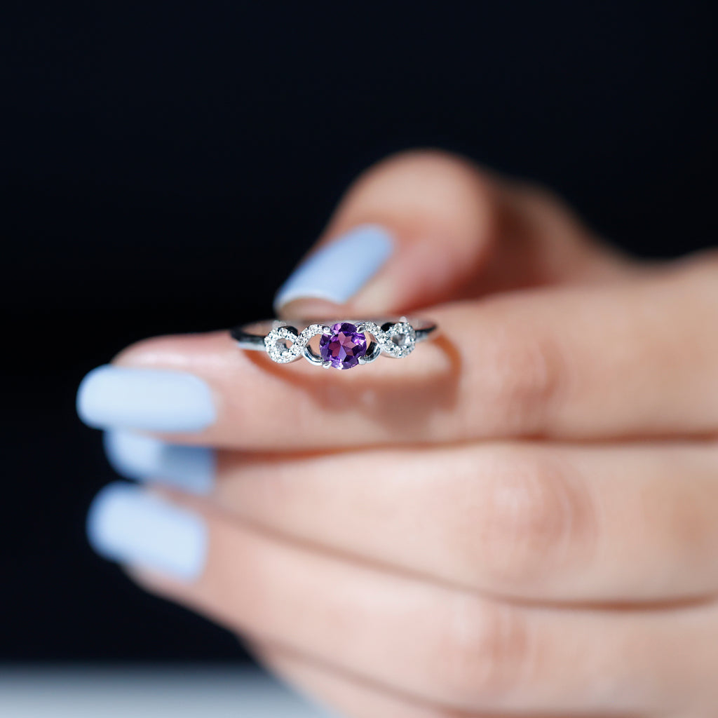 Round Shape Solitaire Amethyst and Diamond Infinity Engagement Ring Amethyst - ( AAA ) - Quality - Rosec Jewels