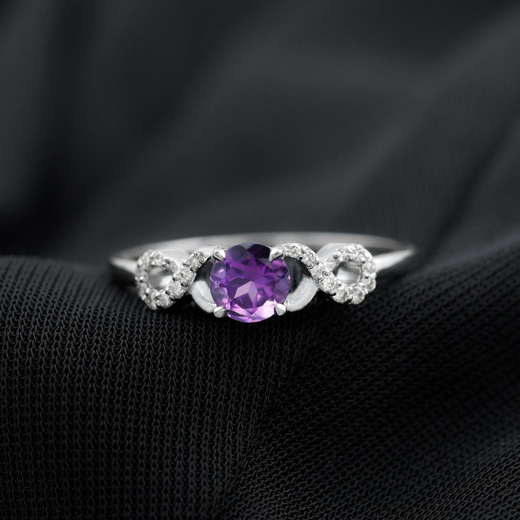 Round Shape Solitaire Amethyst and Diamond Infinity Engagement Ring Amethyst - ( AAA ) - Quality - Rosec Jewels