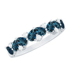 Rosec Jewels-Pear Shape London Blue Topaz Half Eternity Band with Lab Made Diamond