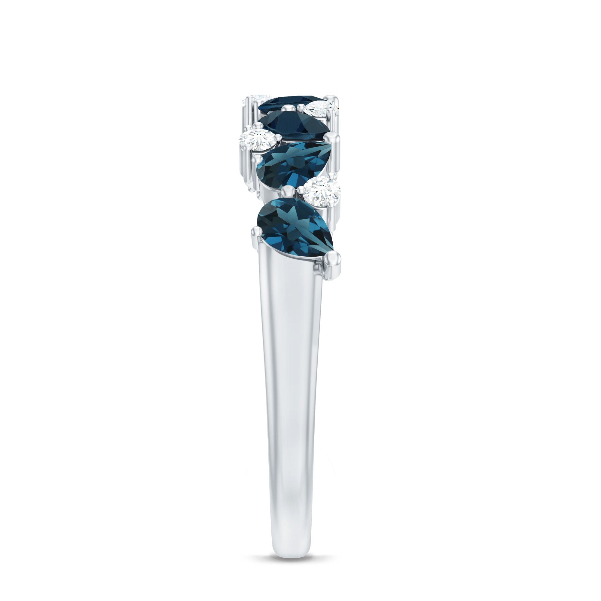 Rosec Jewels-Pear Shape London Blue Topaz Half Eternity Band with Lab Made Diamond