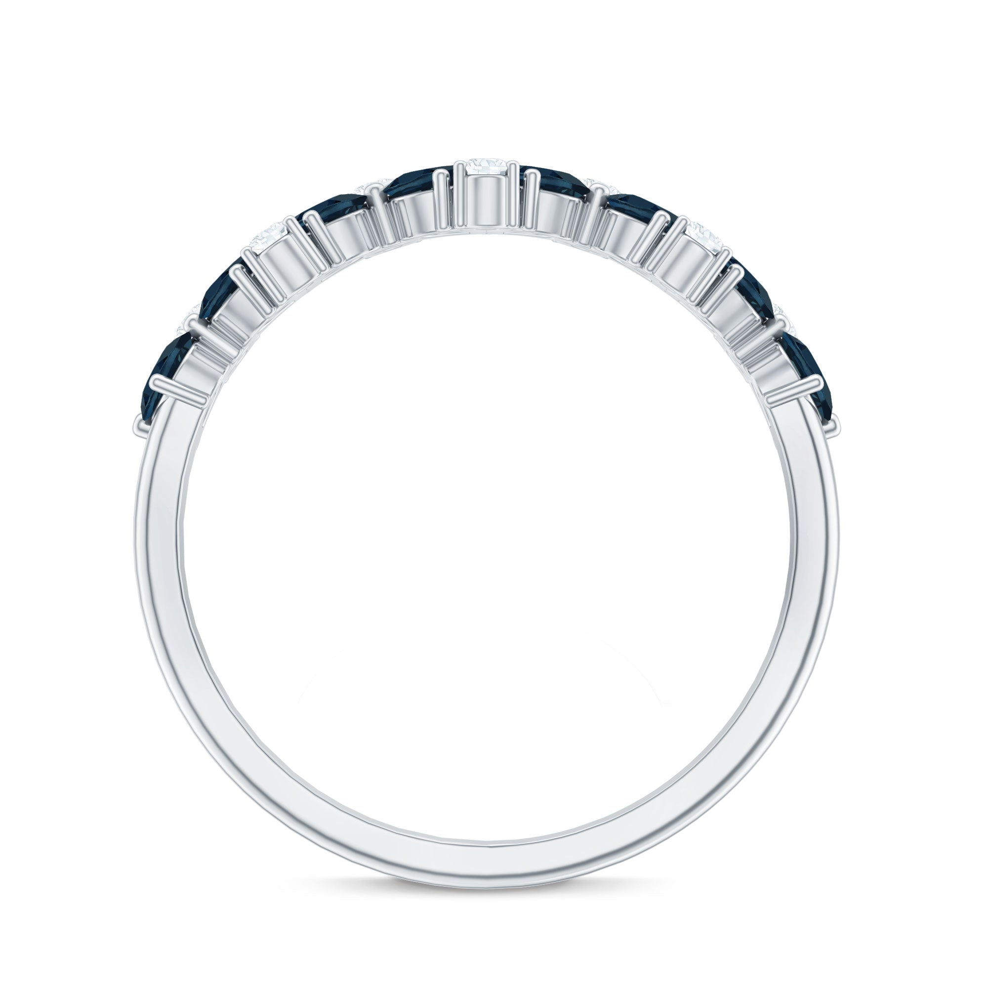 Rosec Jewels-Pear Shape London Blue Topaz Half Eternity Band with Lab Made Diamond