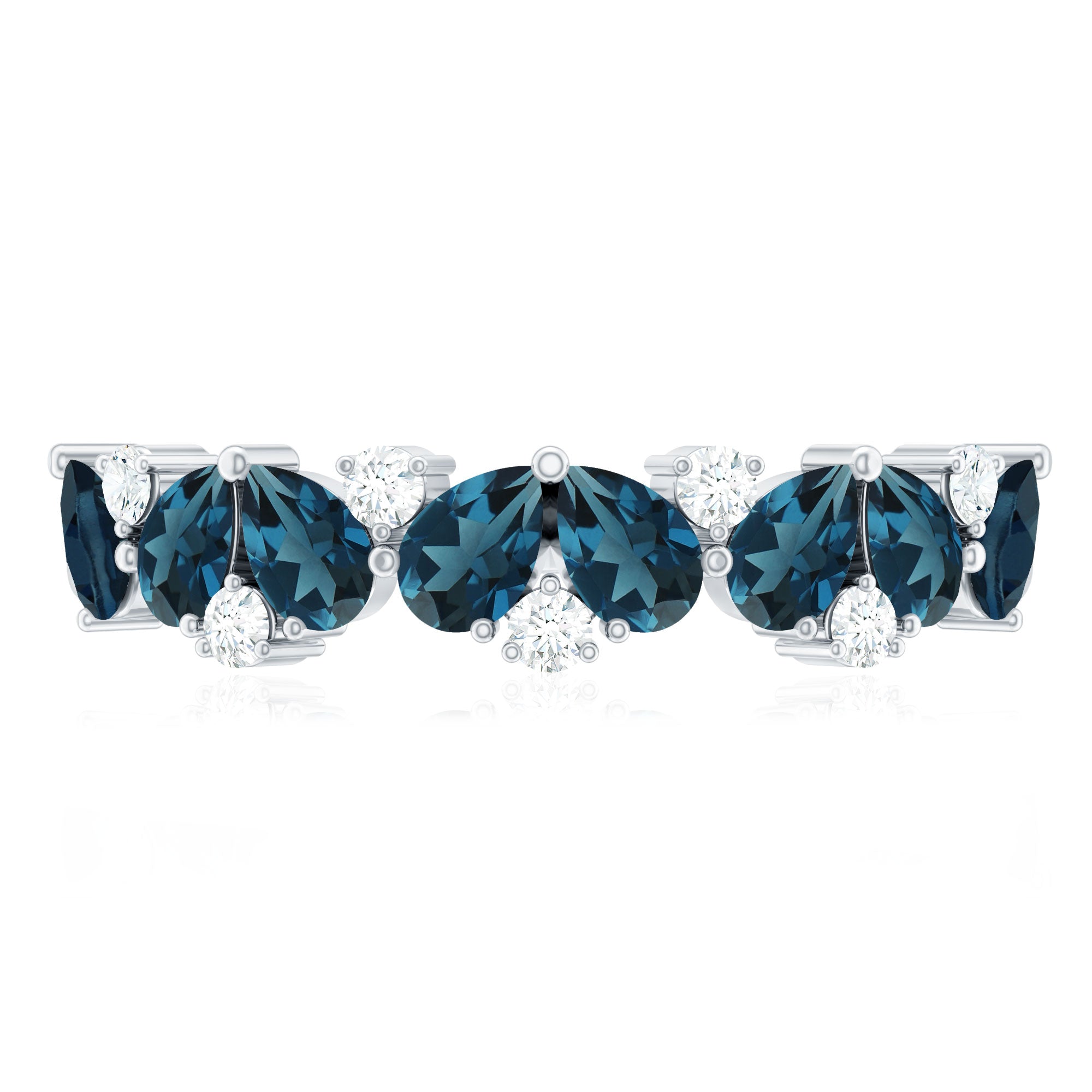 Rosec Jewels-Pear Shape London Blue Topaz Half Eternity Band with Lab Made Diamond