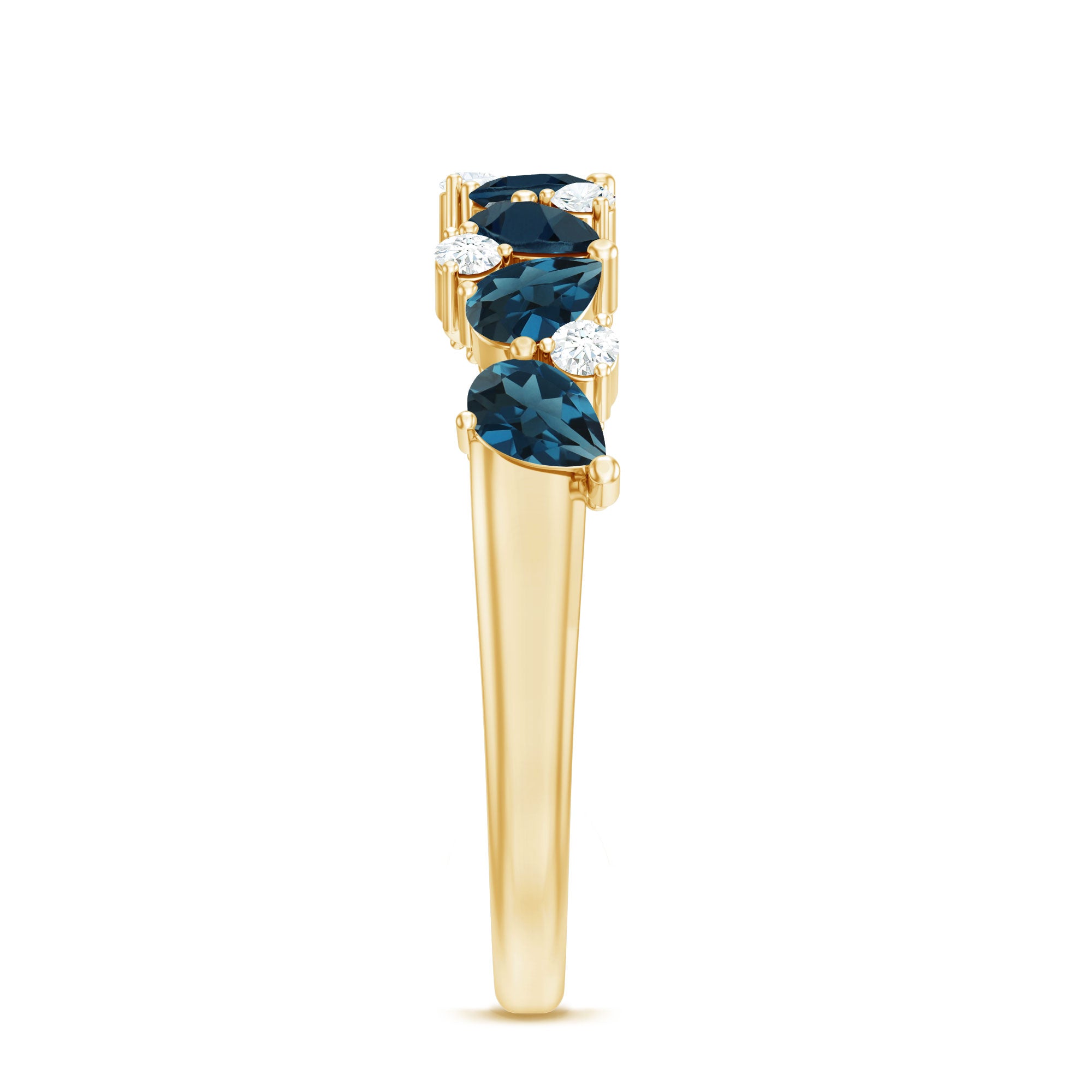 Rosec Jewels-Pear Shape London Blue Topaz Half Eternity Band with Lab Made Diamond