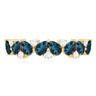 Rosec Jewels-Pear Shape London Blue Topaz Half Eternity Band with Lab Made Diamond