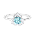 Rosec Jewels-Real Round Aquamarine and Diamond Flower Engagement Ring with Certificate