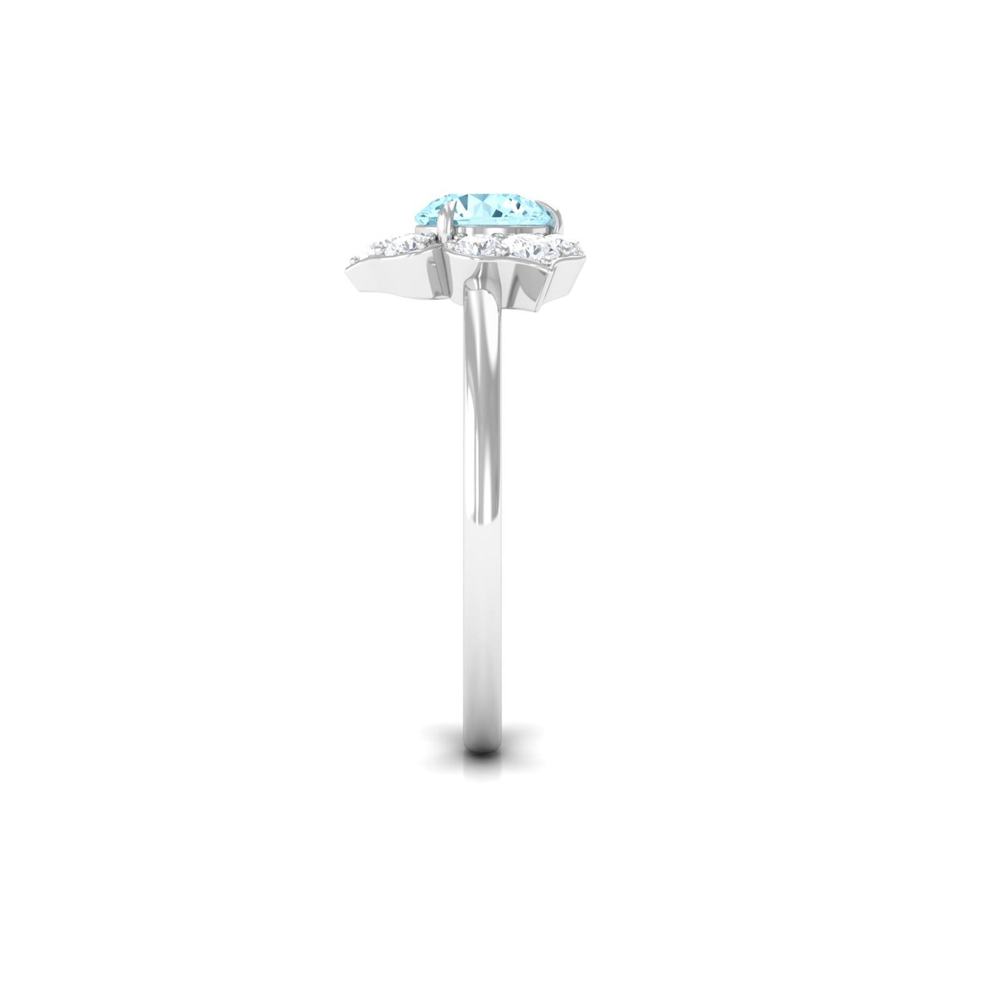 Rosec Jewels-Real Round Aquamarine and Diamond Flower Engagement Ring with Certificate