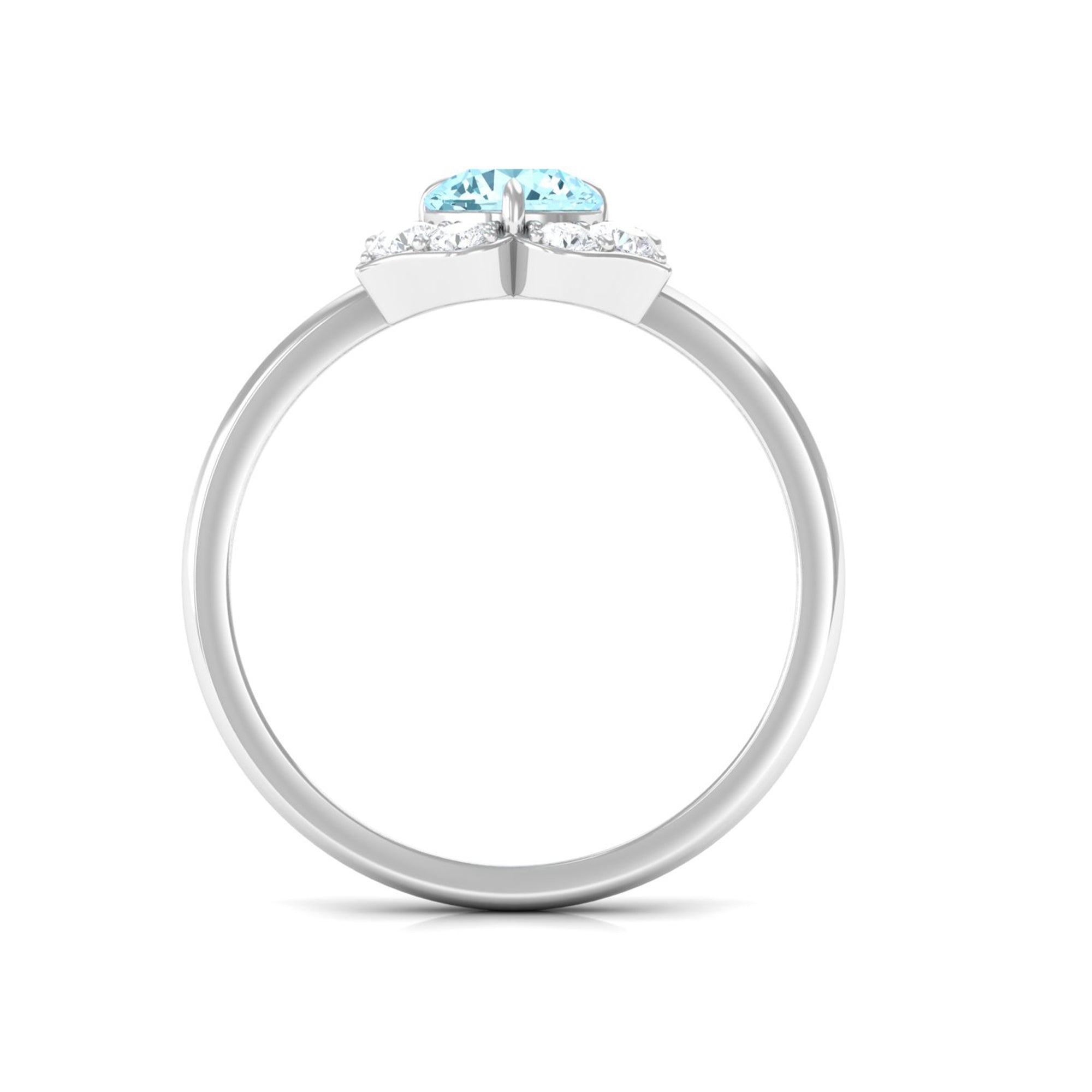 Rosec Jewels-Real Round Aquamarine and Diamond Flower Engagement Ring with Certificate