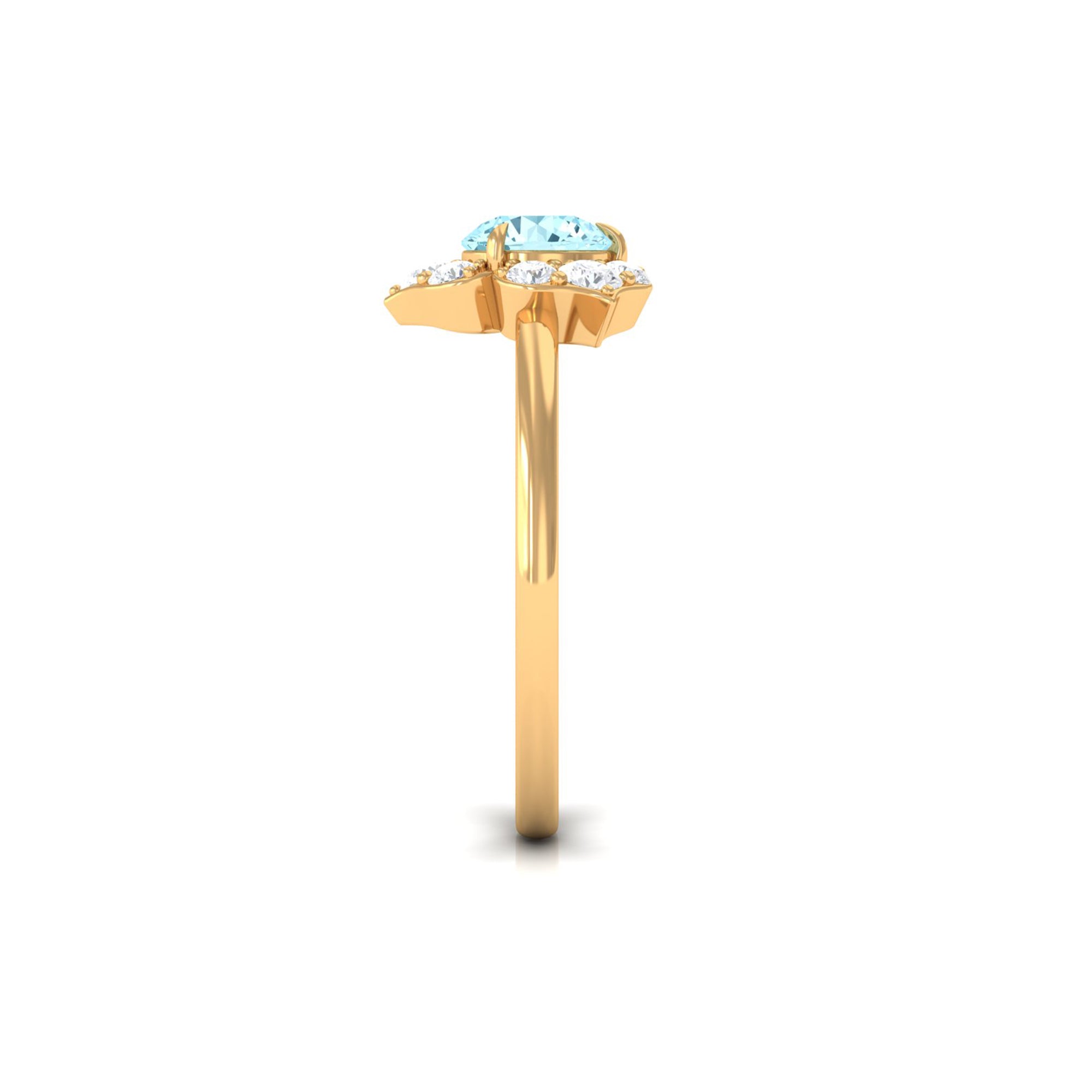 Rosec Jewels-Real Round Aquamarine and Diamond Flower Engagement Ring with Certificate