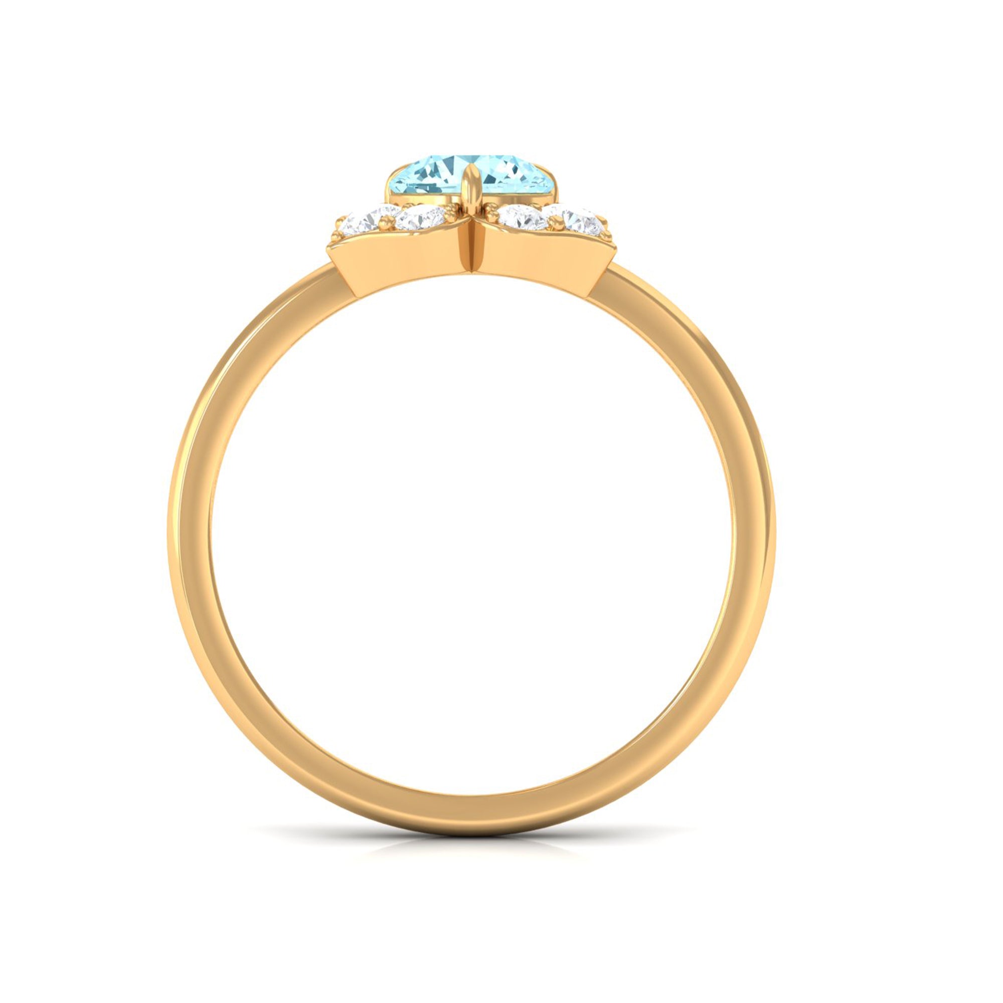 Rosec Jewels-Real Round Aquamarine and Diamond Flower Engagement Ring with Certificate