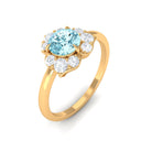 Rosec Jewels-Real Round Aquamarine and Diamond Flower Engagement Ring with Certificate