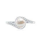 Rosec Jewels-Freshwater Pearl Solitaire Bypass Engagement Ring with Diamond Accent