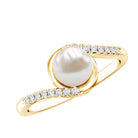 Rosec Jewels-Freshwater Pearl Solitaire Bypass Engagement Ring with Diamond Accent