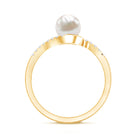 Rosec Jewels-Freshwater Pearl Solitaire Bypass Engagement Ring with Diamond Accent