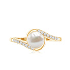 Rosec Jewels-Freshwater Pearl Solitaire Bypass Engagement Ring with Diamond Accent