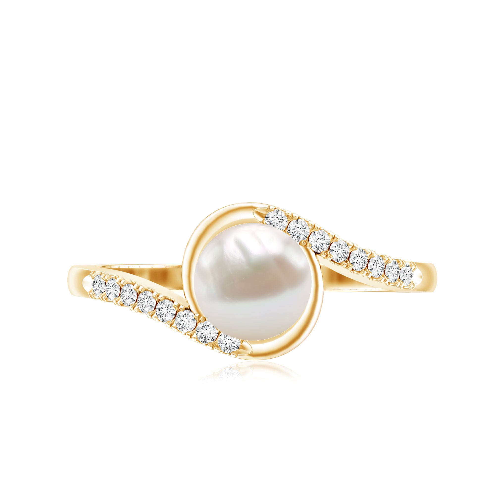 Rosec Jewels-Freshwater Pearl Solitaire Bypass Engagement Ring with Diamond Accent