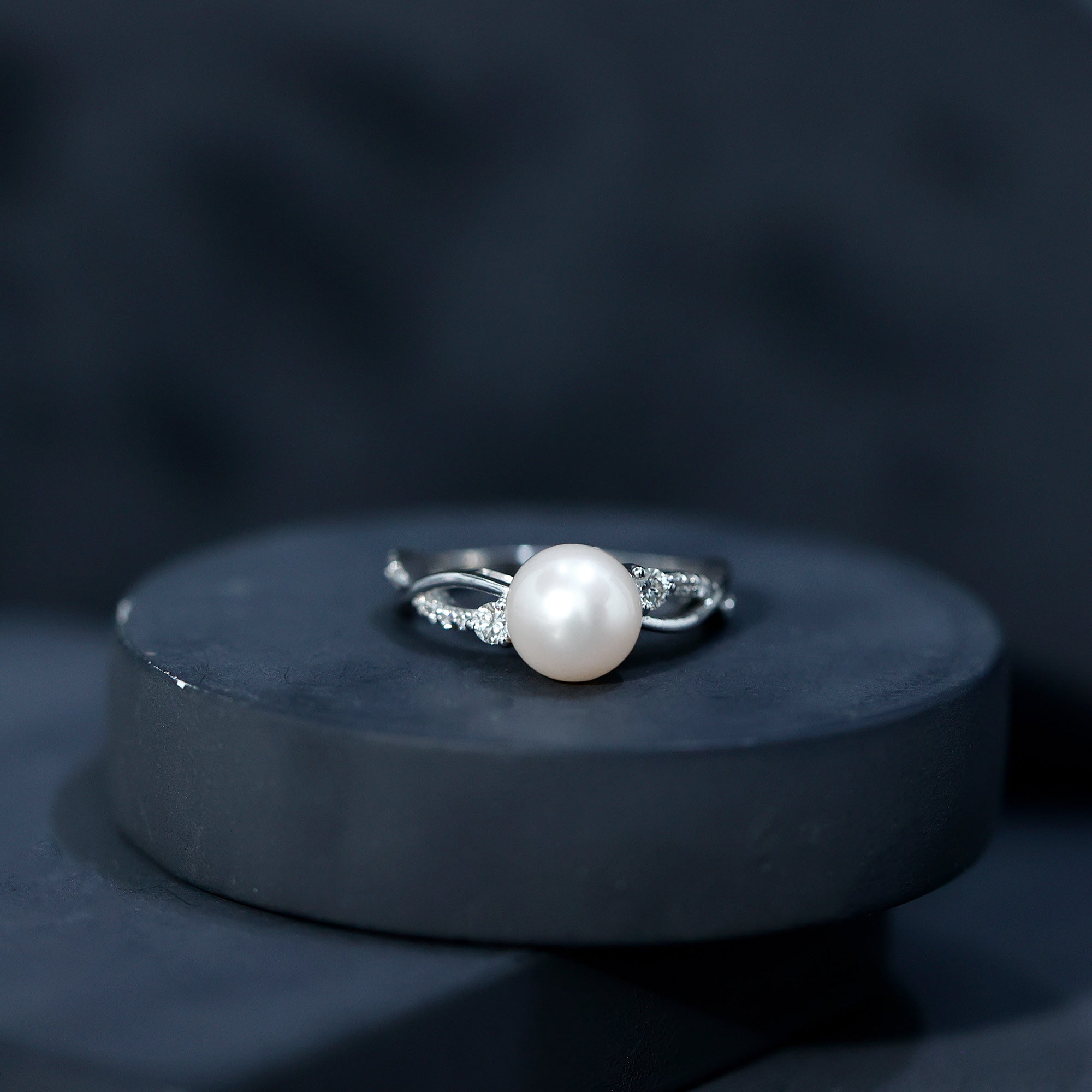 Genuine 7.4 Carat Freshwater Pearl Engagement Ring with Diamond