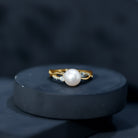 Rosec Jewels-Genuine 7.4 Carat Freshwater Pearl Engagement Ring with Diamond Crossover Shank