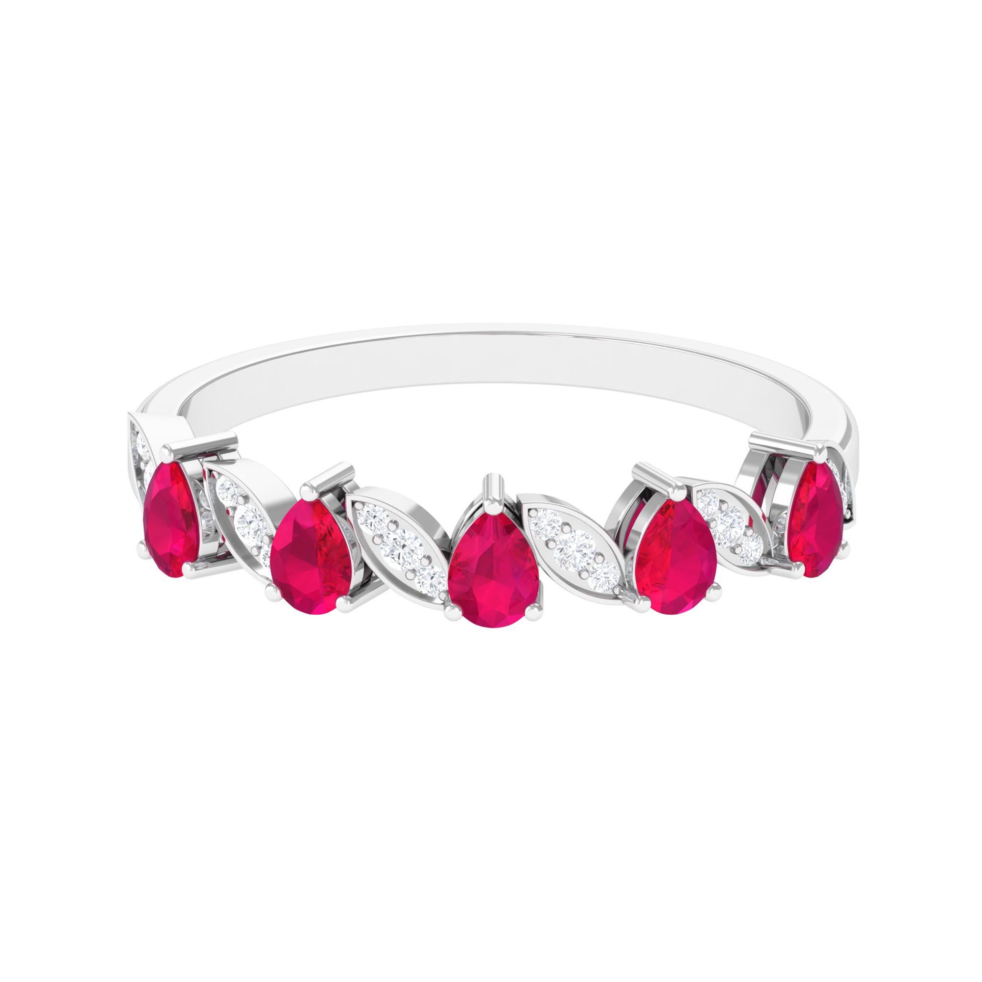 Rosec Jewels-Real Pear Shape Ruby Half Eternity Ring with Diamond for Women