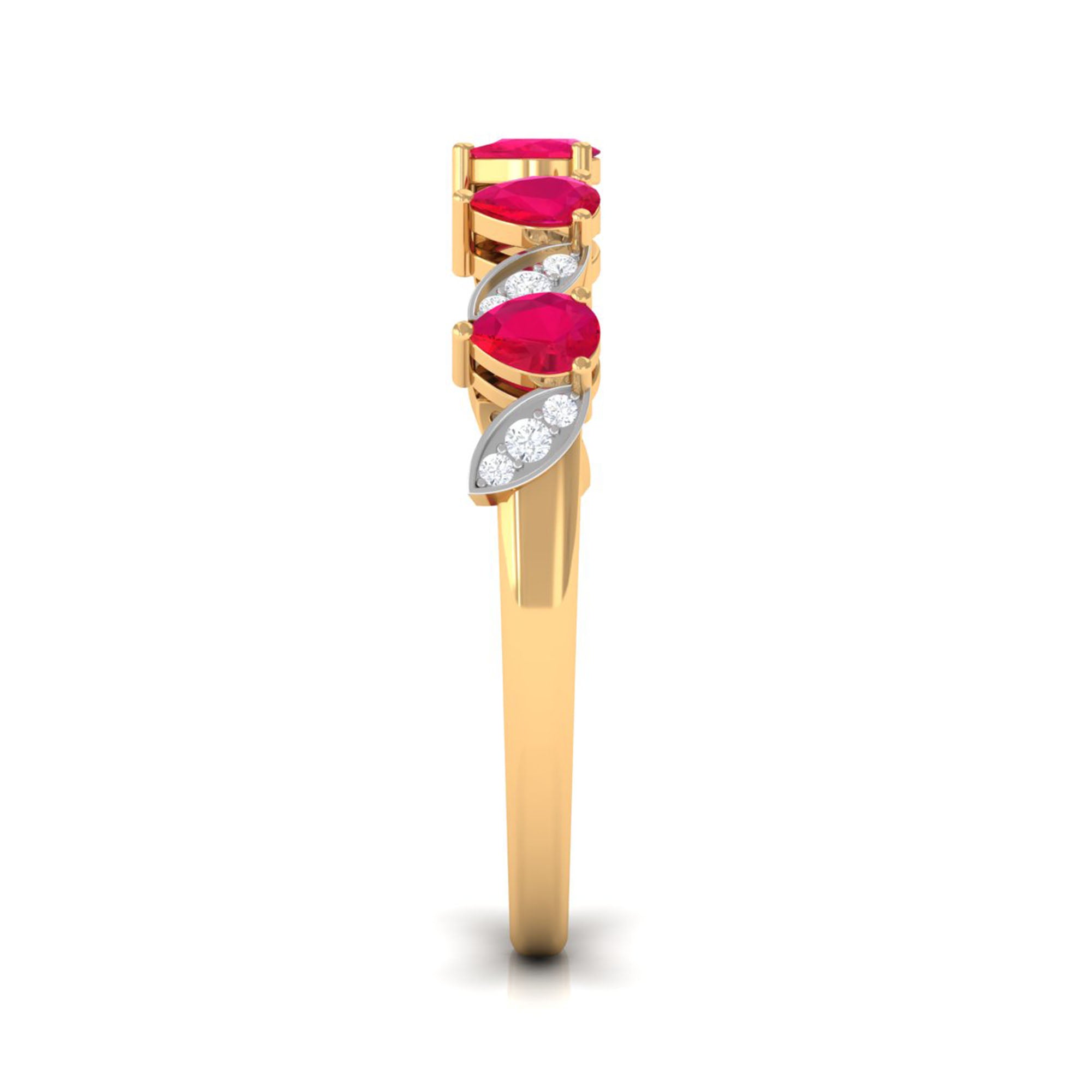 Rosec Jewels-Real Pear Shape Ruby Half Eternity Ring with Diamond for Women