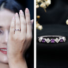 Rosec Jewels-Real Amethyst Half Eternity Ring with Diamond for Women